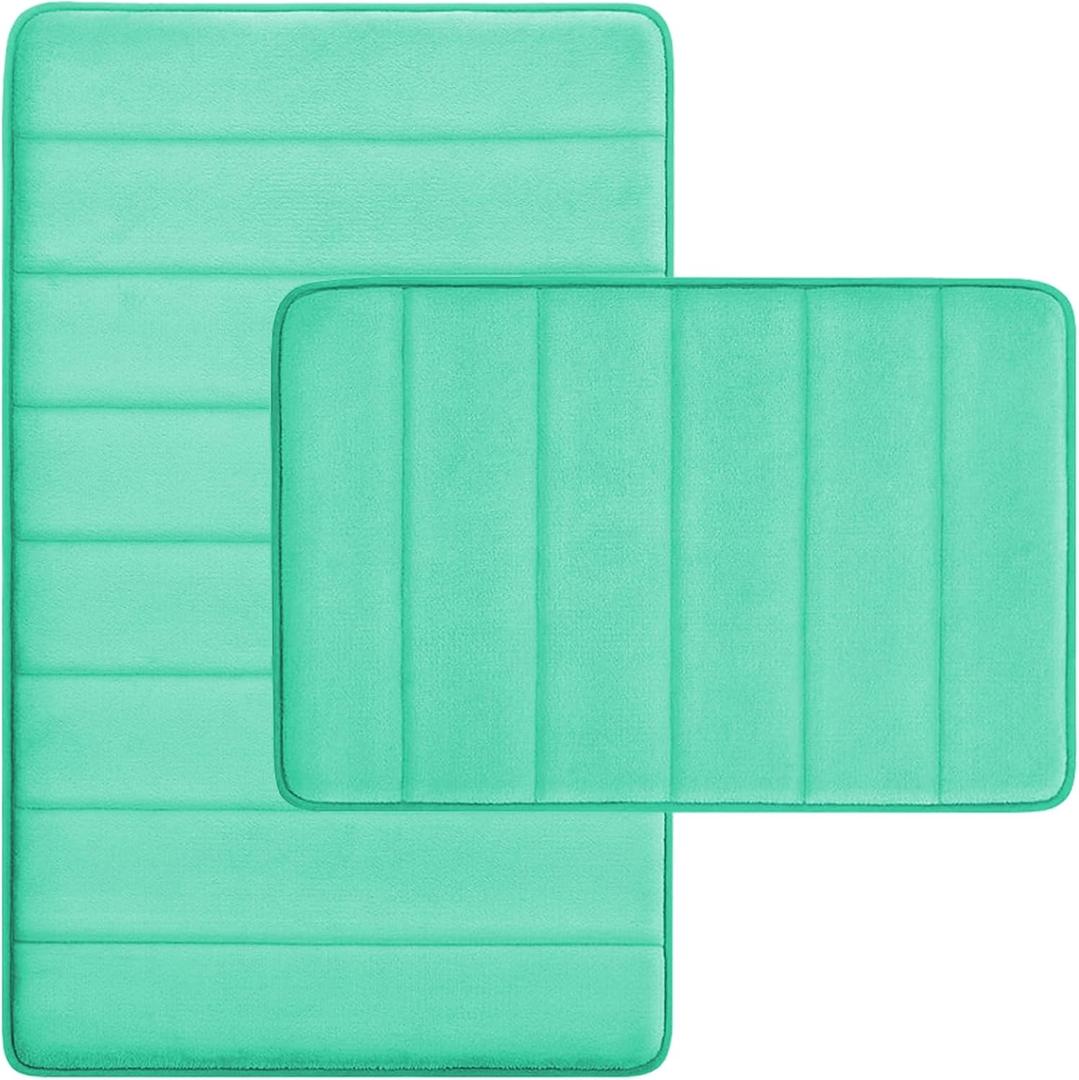 Bathroom Rugs Set 2 Piece Memory Foam Bath Rugs Non-Slip Bath Mat,Washable Room Mats,Absorbent Shaggy Rugs Super Soft Kitchen Mats, Batroom Carpets for Bathroom,Tub,Shower Home DecorTeal