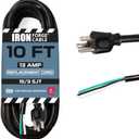 Iron Forge Cable 16 Gauge Power Cord Replacement - 10ft,15 Amp Black Heavy Duty, 16/3 SJT 3 Prong Cable - for Appliances & Power Tools, NEMA 5-15P
