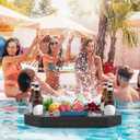 Large Floating Drink Holder Black Floating Refreshment Table Tray Compartment Portable Floating Pool Tray for Swimming Pool Accessories Hot Tub Beach and Party Decor
