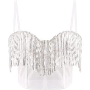 Erinaco Women's Rhinestone Diamond Tank Top Color Beaded Sling Tube Top Bustier Vest Crop Top Sexy Corset Bra Summer (White, L)