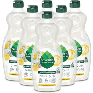 Seventh Generation Dish Soap Liquid Chamomile & Lemon Scent Pack of 6 Dishwashing Soap Dish Detergent Liquid Soap 19 oz