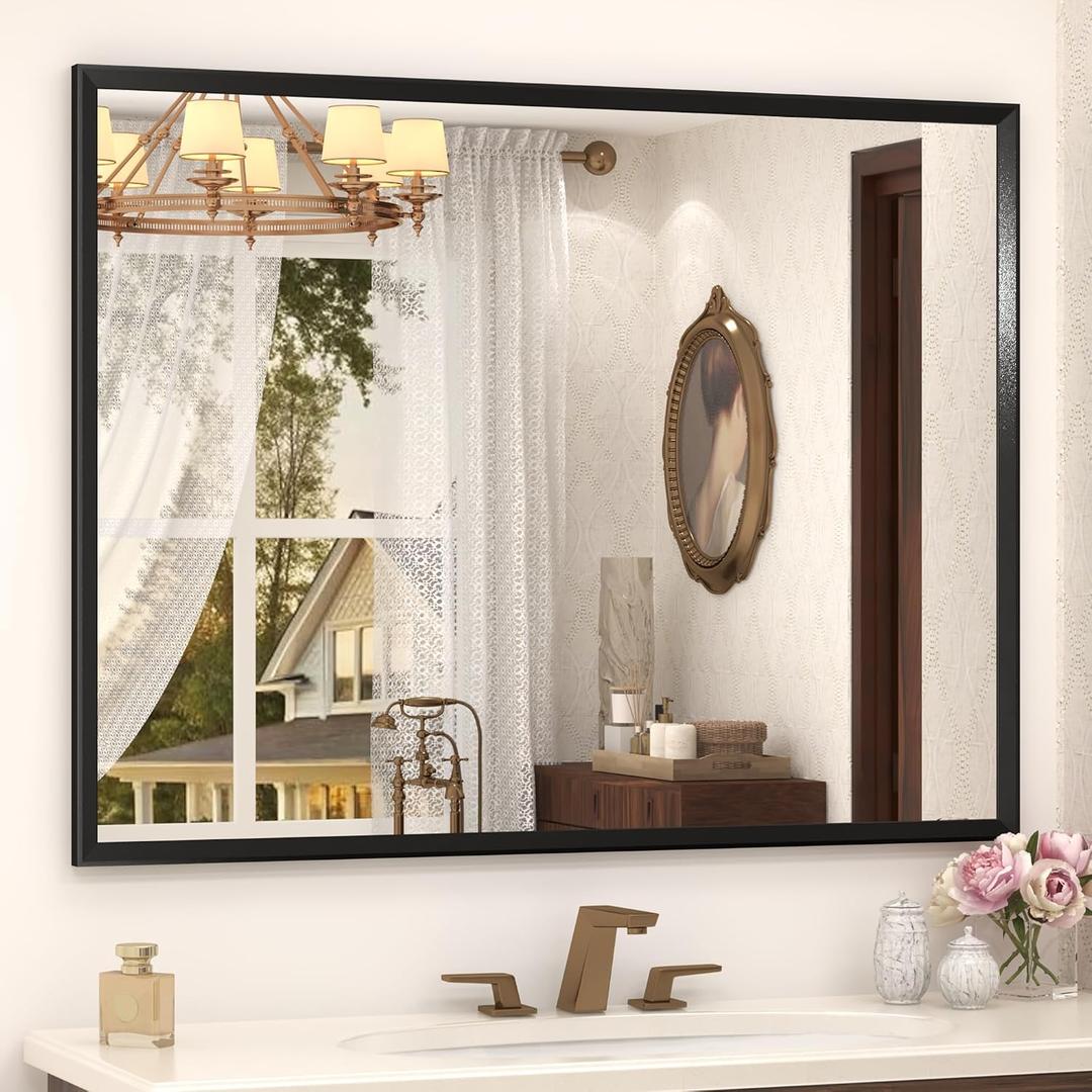 Black Framed Bathroom Mirror for Over Sink 44x36