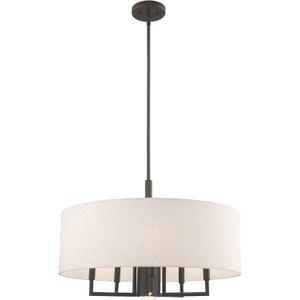 Livex Lighting 42605-92 Meridian - Six Light Chandelier, English Bronze Finish with Oatmeal Fabric Shade, 24"L x 24"W x 54.5"H