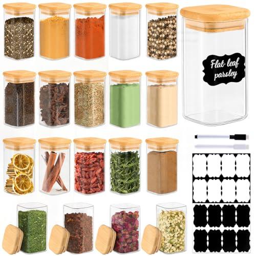 12 Pack 8 oz Square Glass Spice Jars with Lids and Labels – Airtight Small Spice Containers Set, Clear Glass Storage Jars for Seasoning, Spices, Kitchen Pantry Organization
