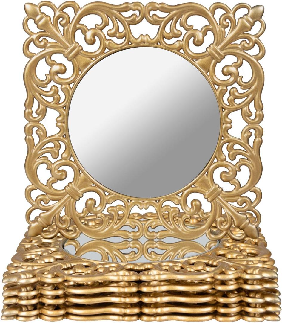 MAONAME 12" Gold Charger Plates Set of 6, Mirror Charger for Dinner Plates, Plastic Plate Chargers with Embossed Rims, Square Chargers for Table Setting, Wedding