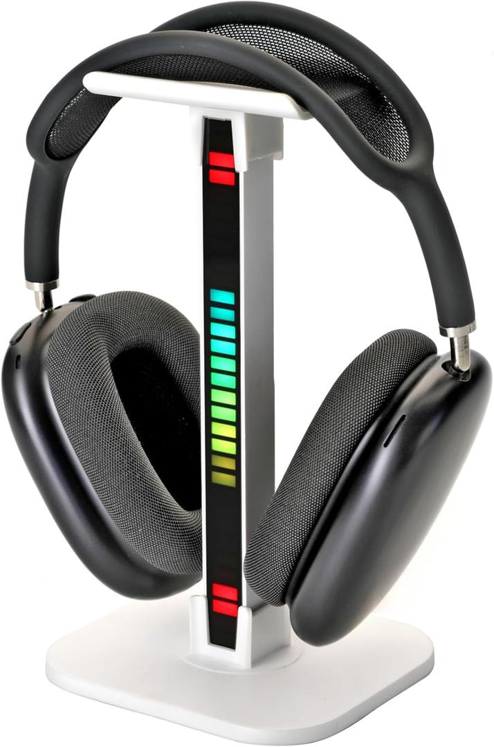 Headphone Stand, Headset Stand, LED Multi-Color Light, 2 in 1, Headset Holder, Gaming Accessories, Tabletop Setup (White)