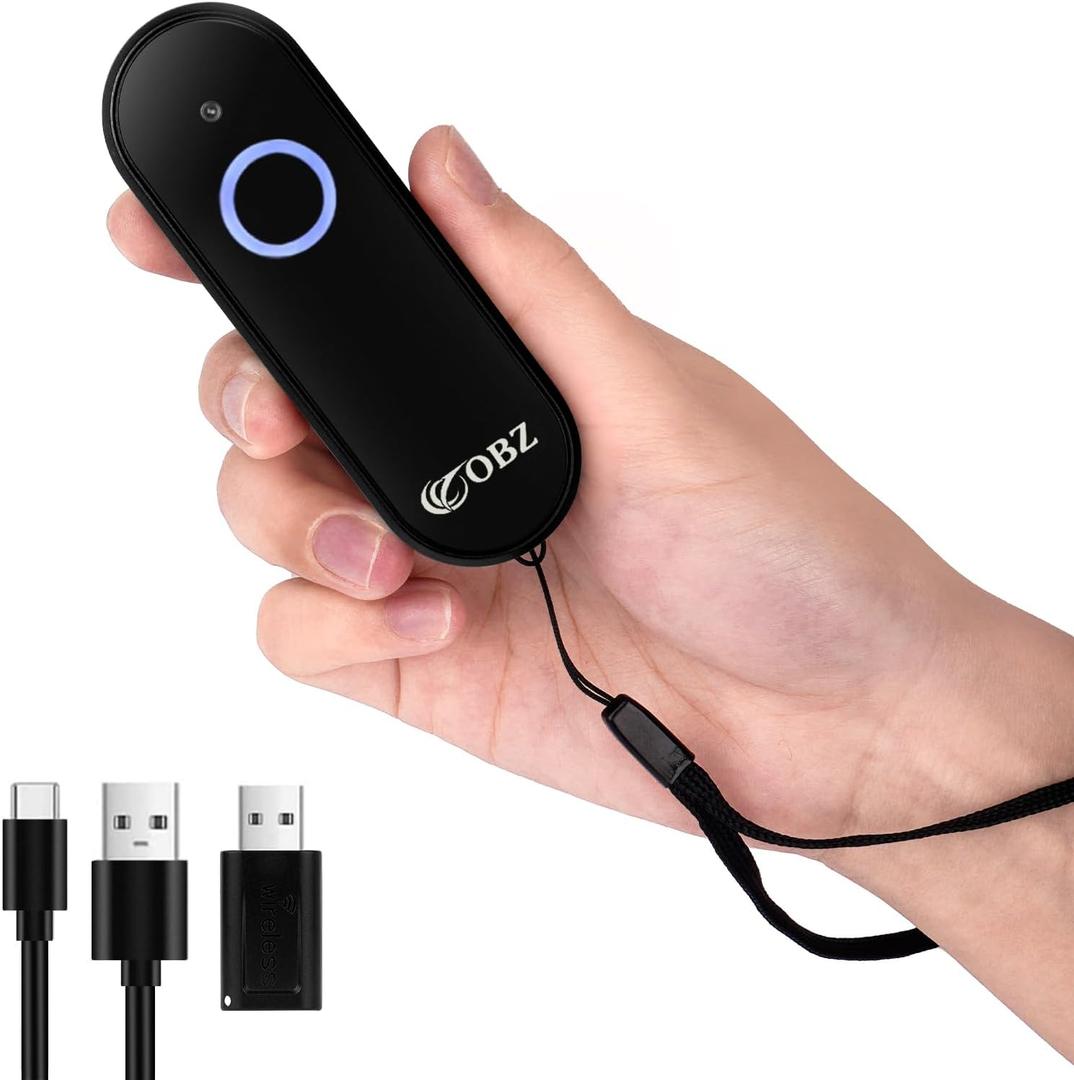 Mini 2D Bluetooth Barcode Scanner 2.4G Wireless Barcode Scanner, 3-in-1 Portable 1D 2D QR Code Scanner Work with iOS Android iPhone iPad Tablet Windows PC POS for Store Warehouse Inventory Library (Black)