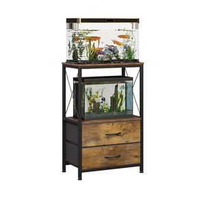 10 Gallon Aquarium Stand with 2-Tier Shelf Fish Tanks Stand with 2 Drawers Metal Frame Heavy Duty Reptile TurtleTank Stand with Storage for Home Offic Fish Tank Accessories Storage, Brown