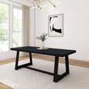 Plank+Beam 84 Inch Farmhouse Dining Table, Solid Wood Rustic Kitchen Table, Large Wooden Rectangular Dinner Table for Dining Room, Home Office, Living Room Furniture, Easy Assembly, Black Wirebrush