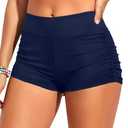 Tempt Me Women's Swim Shorts High Waisted Swimsuit Shorts Adjustable Ruched Side Boyshorts Tummy Control Bathing Suit Bottom (Navy Blue, Medium)