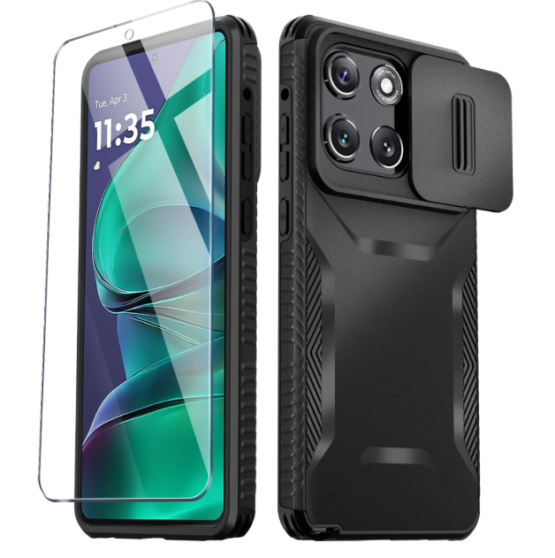 Compatible with Motorola Moto G Power 5G 2025 Case with Slide Camera Cover+Screen Protector,Military Grade Drop Protection,Heavy Duty Rugged Shockproof Phone Cover, Black