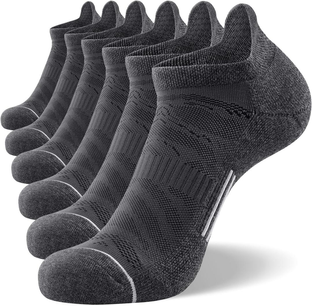 FITRELL 6 Pack Men's Ankle Running Socks Low Cut Cushioned Athletic Sports Socks 7-9/9-12/12-15 (Dark Grey+grey)