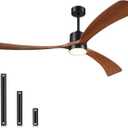72 Inch Ceiling Fans with Lights and Remote Control, Outdoor Ceiling Fan with Light, 3 Downrods, ETL Listed, 3 Blades and 6 Speeds Large Fans Quiet DC Motor for Patios, Black and Walnut