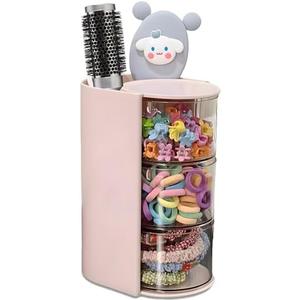 Azurphoric Hair Accessories Organizer with Hair Brush Holder, Rotatable Makeup Brush Holder for Necklaces, Earring, Bracelet, Ring, Makeup Brushes, Hair Clip and Hair Accessories (Pink, 3-Layer) Top Is Broken Pink