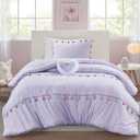 Mi Zone Kids Queen Comforter Set, Fun Multi-Colors Tassel Comforter for Queen Size Bed, All Season Children Bedding Girls Bed Set 4 Piece, Matching Sham & Dcor Pillow, Tessa, Full/Queen, Lavender