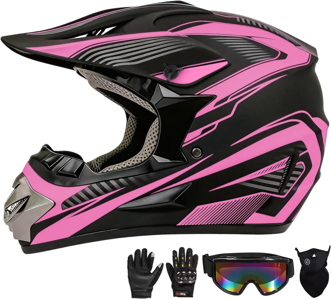 Youth Dirt Bike Helmet DOT Approved, Adult Full Face Motocross (Pink, XS)