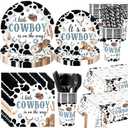 Funnymoom 452 Pcs Cowboy Baby Shower Party Decorations Include a Little Cowboy Is on the Way Paper Plates Napkins Cups Tablecloth Cutlery Straws for girl Girl Baby Shower Party Supplies