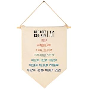 Who Does God Say I Am Banner-Christian Inspirational Pennant Wall Decor,Nursery Banner Flag for Baby Toddler Kids,Baby Room Changing Table Home Altar Decor-Birthday Baby,Shower Gift