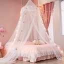 Bed Canopy with Lights for Girls,Gold Star Princess Crib Canopy Curtains,Extra Large Dome Mosquito Net Reading Nook Canopy for Kids Boys Twin Full Queen Size Bed,Fire Retardant Fabric