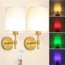 Battery Operated Wall Sconces Set of Two, Wireless Battery Wall Lamp with Remote Control, 12 Colors RGB Magnetic Bulb, Rechargeable Gold Wall Sconce for Bedroom Living Room Hallway (14 inch B10)