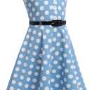 Kids Girls 50s Audrey Vintage Polka Dot Swing Party Rockabilly Dress Retro Peter Pan Doll Collar Wedding Casual Skater Dress (Blue)