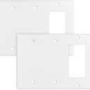 Kingdder 2 Pcs 3-gang 2-blank Wall Plate Standard Size Stainless Steel White Light Switch Plate Gloss Finish Size 3-gang 4.50" x 6.38" Corrosion-resistant Gfci Outlet Receptacle (1-decorator/2-blank)