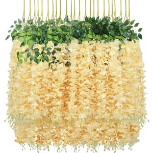 Pauwer Wisteria Hanging Flowers 24 Pack Fake Flower Garland Artificial Wisteria Vines Rattan Silk Flower String Wedding Party Wall Decorations,Champagne