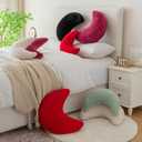 Moon Pillow, Decorative Throw Pillows with Soft Faux Rabbit for Bed Couch, Moon Shaped Pillows Plush Floor Cushions Room Decor Pillow for Sofa Bedroom Living Room
