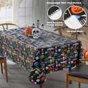 Newbridge Halloween Party Ghosts and Bats 52 x 70 Inch Rectangle Vinyl Tablecloth with Flannel Backing, Spooky Black Ghost and Bat Print, Easy Care Wipe Clean Table Cover
