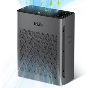 ToLife Air Purifiers for Home Large Room Up to 1295 Ft with PM 2.8 Display Air Quality Sensor, Auto Mode, Timer, HEPA Air Purifier for Bedroom Filters Smoke, Pollen, Pet Dander, Allergies, Grey