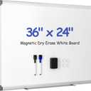 Magnetic White Board for Wall, 36" x 24" Dry Erase Board Kit with 2 Magnetic Dry Erase Markers, 4 Magnets, Eraser, Pen Tray & Mounting Kit White Board Dry Erase for Home, Office, School