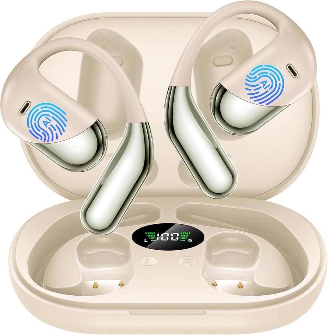 AI Translation Earbuds Real Time, 3-in-1 Translator Earbuds 144 Languages & Accents, Audifonos Traductores Ingls Espaol, Open Ear Wireless Headphones with Charging Case fit iOS & Android Khaki