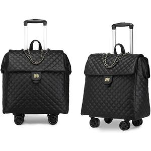 VH&GRED Women's Vintage Quilted Carry On Luggage with 360 Spinner Wheels, 18IN-5-Rounds