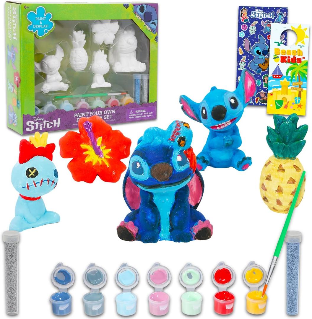 Stitch Paint Your Own Figurines Set - Bundle with DIY Painting Set of Lilo & Stitch, Stickers, More | Disney Figures Arts & Crafts for Kids, Disney Ceramic Figures to Paint for Kids