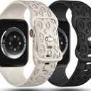 2Pack Leopard Engraved Bands Compatible with Apple Watch Band Size: 38/40/41/42mm(Series 10) Women, Silicone Cheetah Sport Strap for iWatch Series SE 10 9 8 7 6 5 4 3 2 1,Ultra