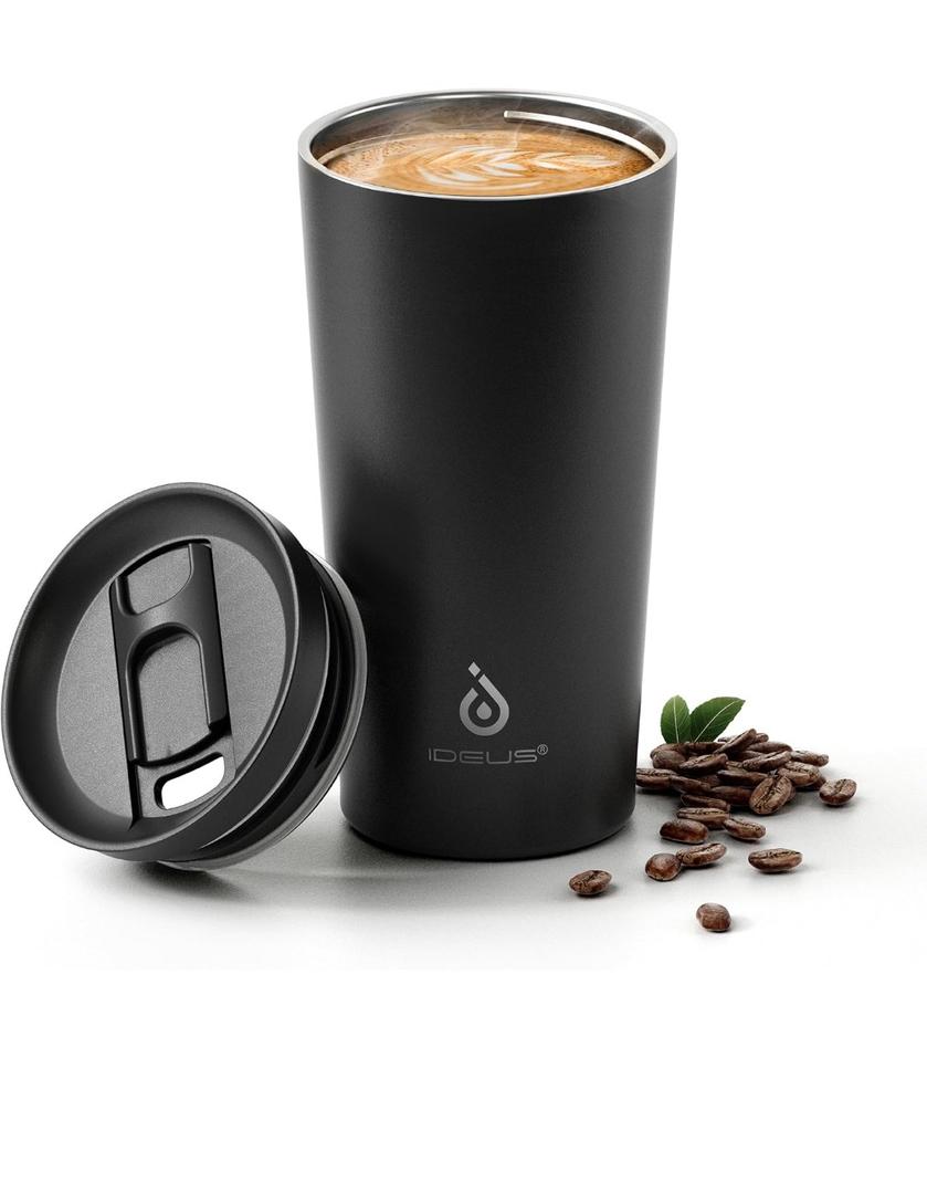 deus 17 oz Travel Coffee Mug, Double Wall Vacuum Stainless Steel Insulated Coffee Tumbler With Lid, Splash-Proof & Cup Holder Friendly, Keeps Drinks Hot/Cold, Dishwasher Safe, Black