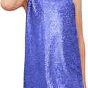 Perfashion Girls Sequin Dress Adjustable Spaghetti Strap Pencil Cami Midi Bodycon Dress Sparkly Party 6-15Y (Blue)