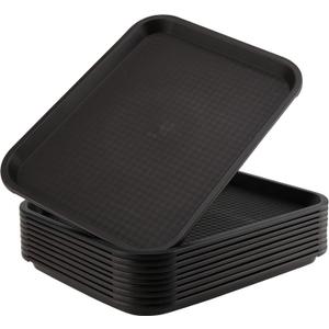 ZOENHOU 10 Pack 16 x 12 Inch Plastic Fast Food Tray, Rectangular Cafeteria Trays Food Serving Tray Bulk, Large Restaurant Lunch Trays for Serving Food Home Restaurant Dinning Room Organization, Black