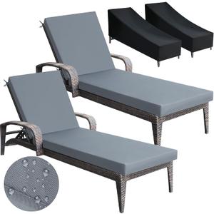 Patelai 2 Set Chaise Lounge Cushions Outdoor 70x21x3 in with Chair Covers, Waterproof Sun & Fade Resistant Thick Lounger Replacement Cushion(70x21x3 in,Classic,Dark Gray)