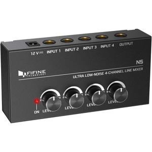 FIFINE Ultra Low-Noise 4-Channel Line Mixer for Sub-Mixing,4 Stereo Channel Mini Audio Mixer with AC adapter.Ideal for Small Club or Bar. As Microphones,Guitars,Bass,Keyboards or Stage Sub Mixer-N5