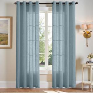 jinchan Linen Curtains, Light Filtering Window Drapes with Grommet Top, Linen Blue Curtains 2 Panels for Living Room Farmhouse Bedroom (W50 x L84, Blue) (Semi Sheer Blue)