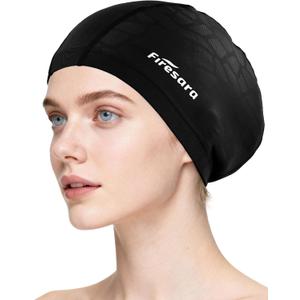 Firesara Fabric Swim Cap, Soft Stretch Swimming Hat for Long Hair & Short Hair, Large