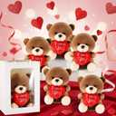Lewtemi 6 Packs Valentine Bear Stuffed Animal Bulk 8 Inch Bear Gifts Love Favors for Class I Love You Plush Animal Toys for Valentine Favors Bridal Shower Gifts(Brown)