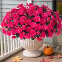 HyeFlora Artificial Faux Outdoor Flowers Plants for Spring Summer Decoration, Fake Silk Hotpink Camellia UV Resistant Look Real for Planter Outside Front Door Porch Patio Balcony, 3 Large Bundles