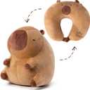 Capybara Kids Travel Pillow - 2-in-1 Deformable Neck Pillow, Soft U-Shaped Headrest Support with Capybara Design, Animal Memory Foam Sleeping Accessories for Car Train Airplane Traveling