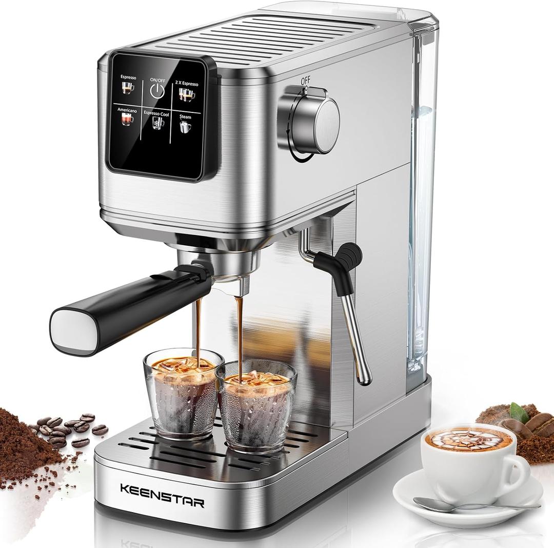 KEENSTAR Espresso Machine 20Bar, Hot & Iced Coffee Machine with Rapid Cold Brew, Espresso Maker with Steam Wand, Touch Screen with 37oz Water Tank for Latte, Cappuccino, Gift for Coffee Lover