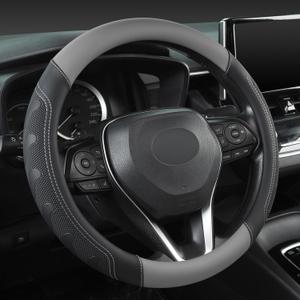 GIANT PANDA Car Steering Wheel Cover for Toyota RAV4,Camry,Highlander,Corolla,Prius,Tacoma, Standard Size - Black+Gray (Standard size (14.5''-15''))