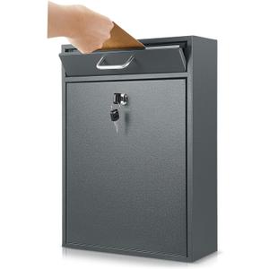 Locking Mailbox with Key for Outdoor 16.2 x 11.2 x 4.7 Inches Large Wall Mount Mail Box with Lock Security Mail Drop Metal Collection Boxes Hanging Secure Postbox(Dark Gray)