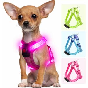 Light Up Dog Harness for Small Dogs Rechargeable, LED Dog Vest Harness, Adjustable Illuminated Glow in Dark Dog Harness for Puppy Night Safety Walking 360 True Illumination-Pink