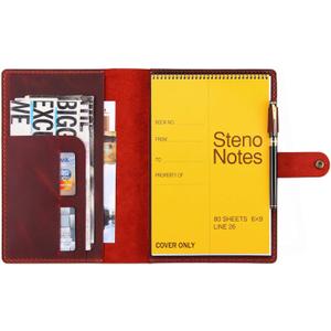 Robrasim Leather Cover for 6"x9" Steno Notebook, Leather Folio Cover Compatible with 6x9 Spiral Steno Pads, A5 Notebook Organizer with Pen Loop - Wine